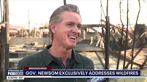 Newsom does a Shoulder Dance & Duping Delight Smile talking about Buying Up Burned Properties 🔥😈