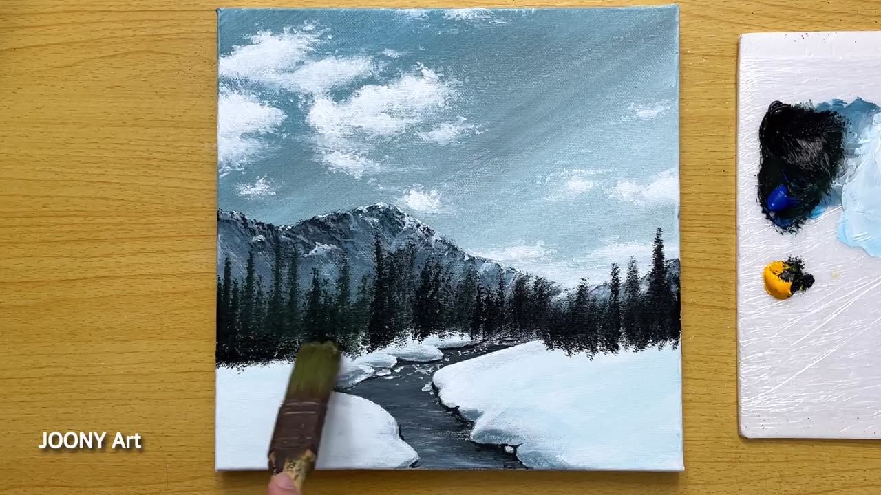 How to Paint Snowy Morning _ Acrylic Painting for Beginners