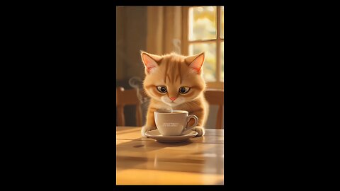 The cat just discovered the aroma of hot coffee