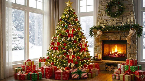 Christmas Fireplace with Music 4k 🔥 Christmas Snowfall Under The Street Lights