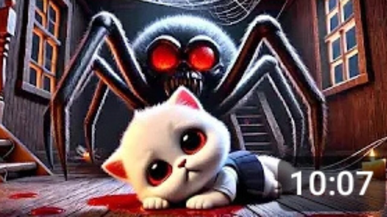 **"Nightmare unleashed : A Giant Spider Monster Attacks,But a Brave police cat strikes Back!"**