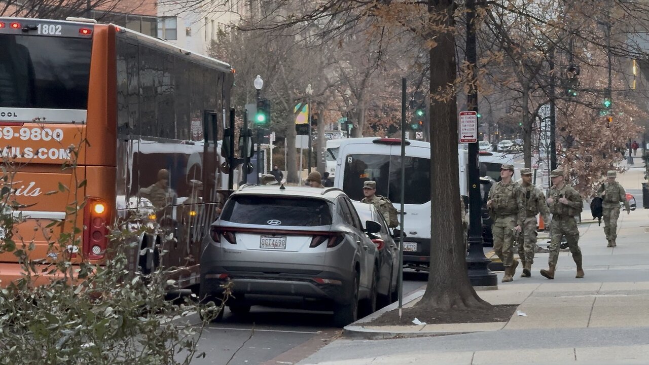 National Guard Members Board Bus in Washington, D.C.