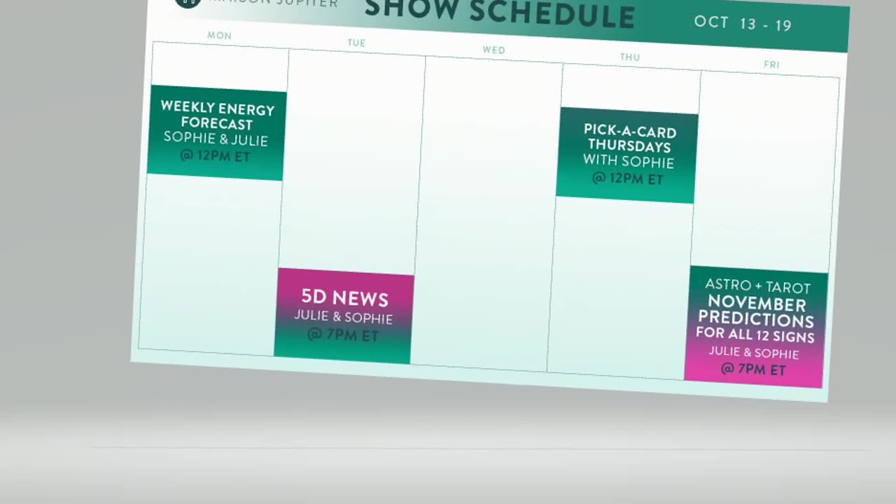Weekly Schedule Maison Jupiter YouTube & Rumble