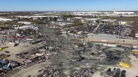 NTSB drone video of UPS plane crash site in Louisville