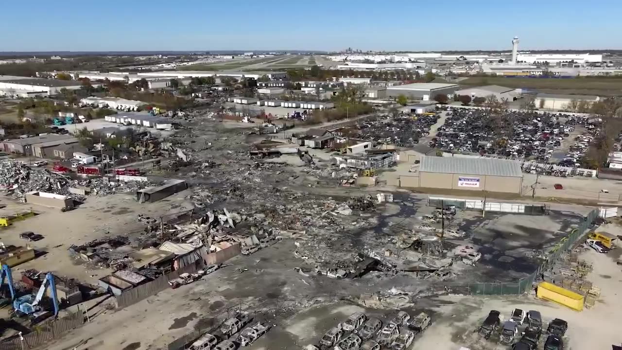 NTSB drone video of UPS plane crash site in Louisville