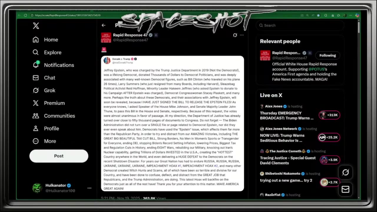 Table of Titans- Trump’s Happy Endings 11/20/25 (9:30pm)