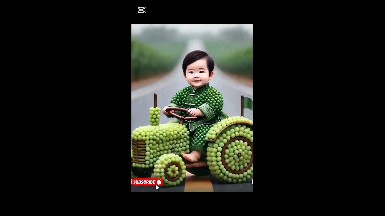 Cute baby drive grapes tractor