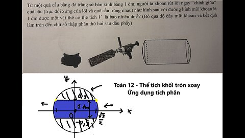 Từ một quả cầu bằng đá trắng sứ bán kính bằng 1 dm, người ta khoan rút lõi ngay
