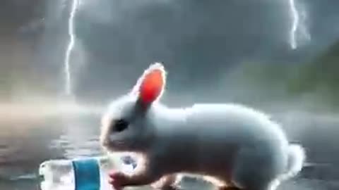a little helpless rabbit alone floated in the middle of the ocean
