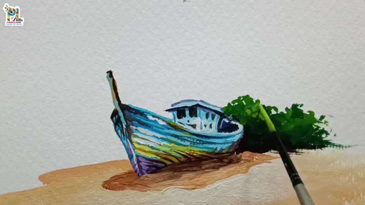 How to paint a boat at sea side with easy and simple paint art