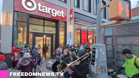 Anti-ICE protesters gathered outside a Target store in New York City