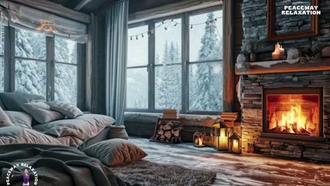 COZY WINTER CABIN AMBIENCE | CRACKLING FIREPLACE & GENTLE SNOW SOUNDS FOR RELAXATION