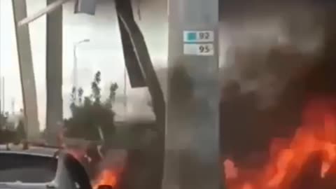 Drone Smashes into Russian Soldiers Outside Gas Station in Belgorod