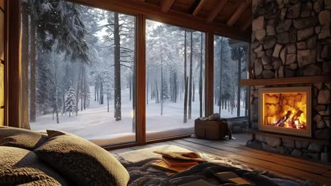 Cozy Snowy Morning Jazz by the Fireplace | Warm & Relaxing Ambience