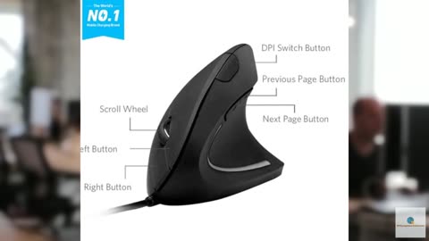 Anker Ergonomic Optical USB Wired Vertical Mouse 1000/1600 DPI, 5 Buttons CE100