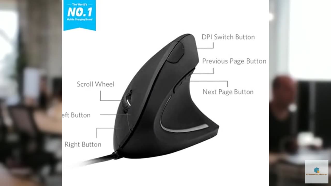 Anker Ergonomic Optical USB Wired Vertical Mouse 1000/1600 DPI, 5 Buttons CE100