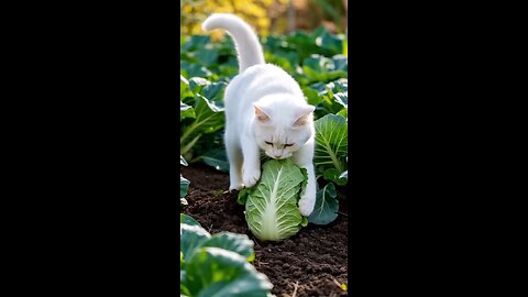 Cat seeling vegetable at market