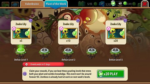 Plants vs Zombies 2 - Plant of the Week - Znake Lily - February 2026