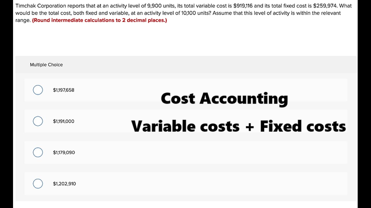 Cost Accounting Help: Timchak Corporation reports that at an activity level of 9,900 units, its
