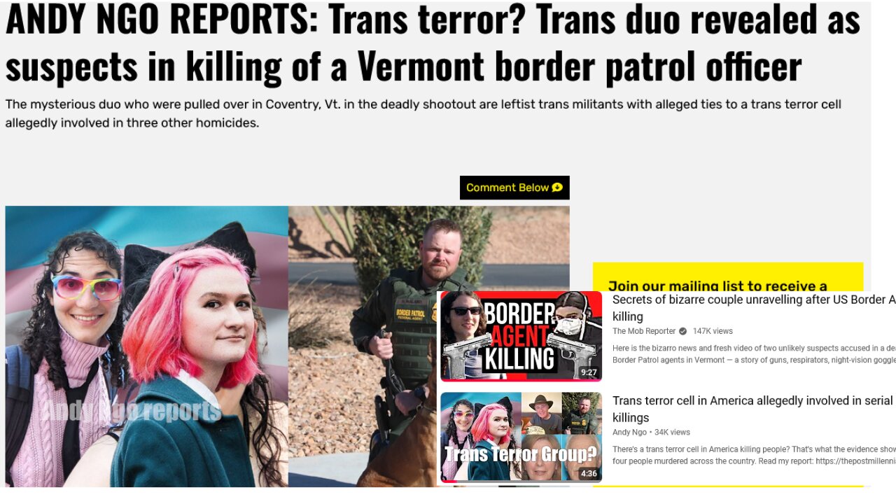 Trans terror - Duo revealed as suspects in killing of a Vermont border patrol officer