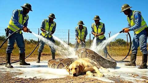 Dramatic Dog Rescue: Heroes Hose Down Giant Python Attack!