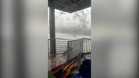Trees sway in strong winds as tropical storm lashes the Philippines