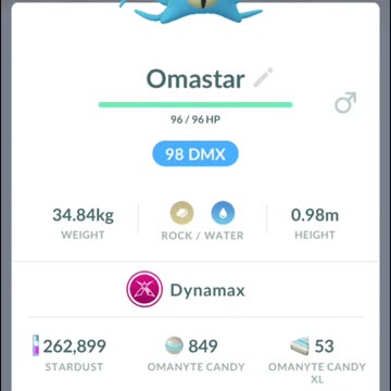 Pokemon Go Evolution - 98% iV Dynamax Omanyte ➡️ Omastar