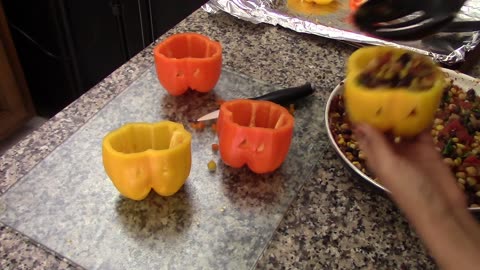 Spooky Vegetarian Bell Peppers, recipe for Halloween by Sandy