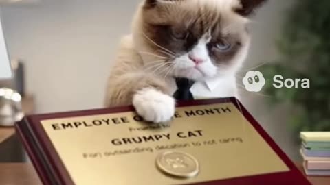 Grumpy Cat Declares Himself Employee of the Month! 🐱🏅