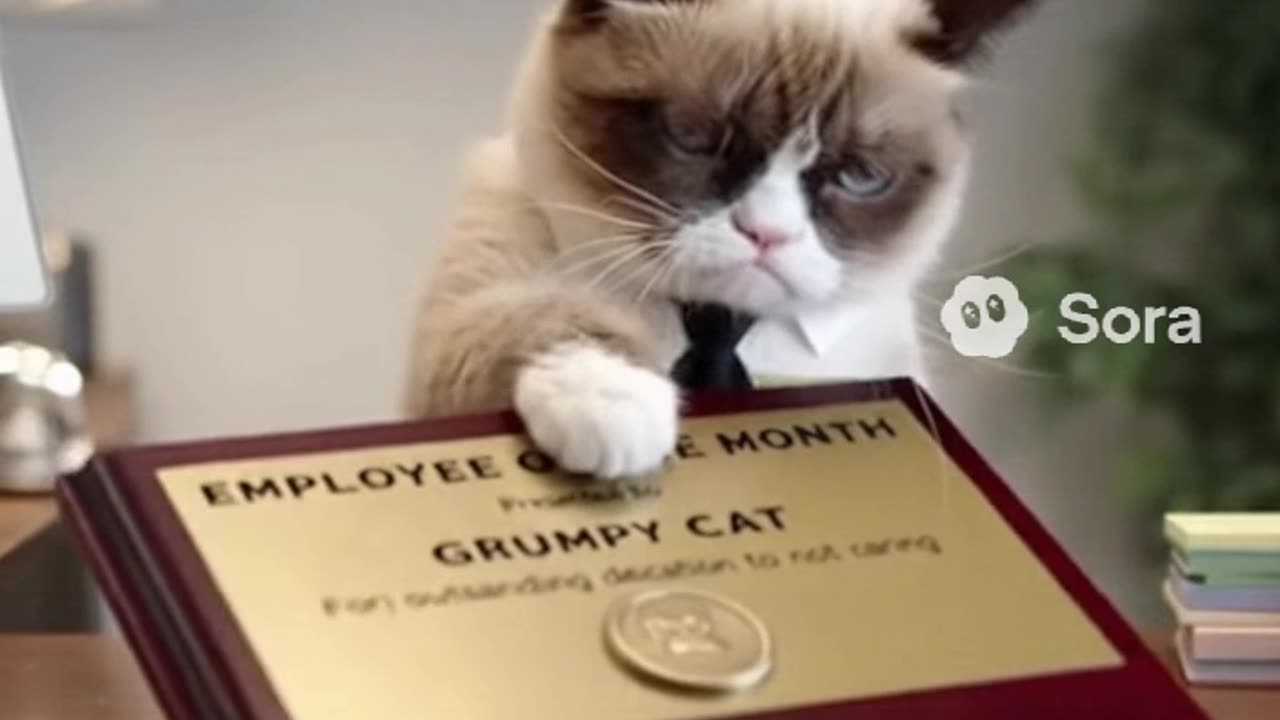 Grumpy Cat Declares Himself Employee of the Month! 🐱🏅