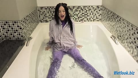 Girl in Purple Clothes Takes a Fun Bath | Wetlook Aesthetic