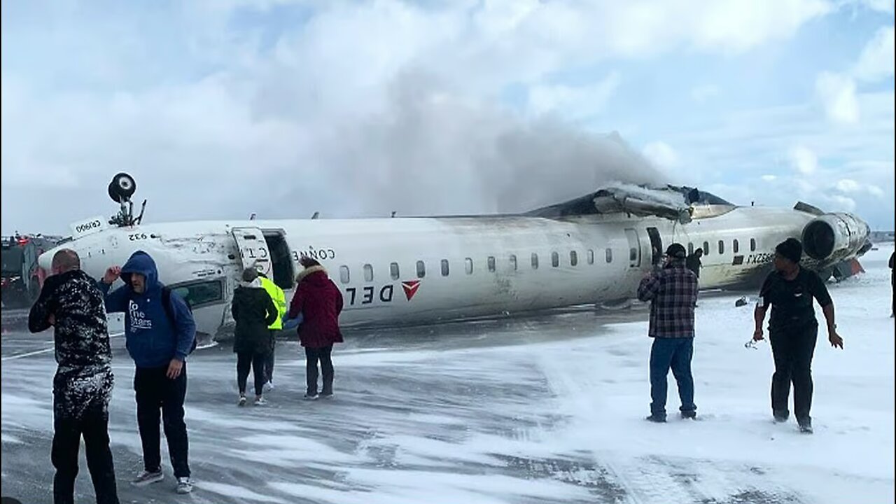 Delta jet flips upside down on a snowy Toronto runway and all 80 aboard survive