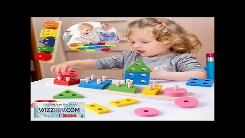 Montessori Wooden Geometric Shape Five Sets of Columns Blocks Assembling Children's Review