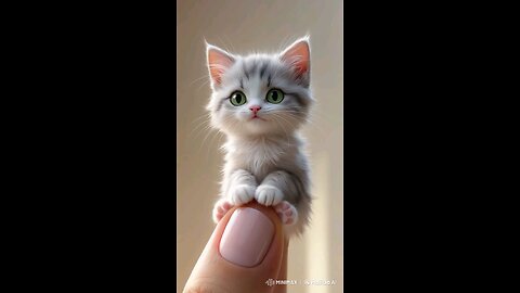 Little cute cat on finger