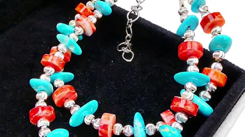 GN-20250313-02 Natural red spiny oyster and Sterling treatment Turquoise