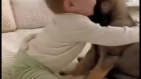 little cute baby with dogi :) :>