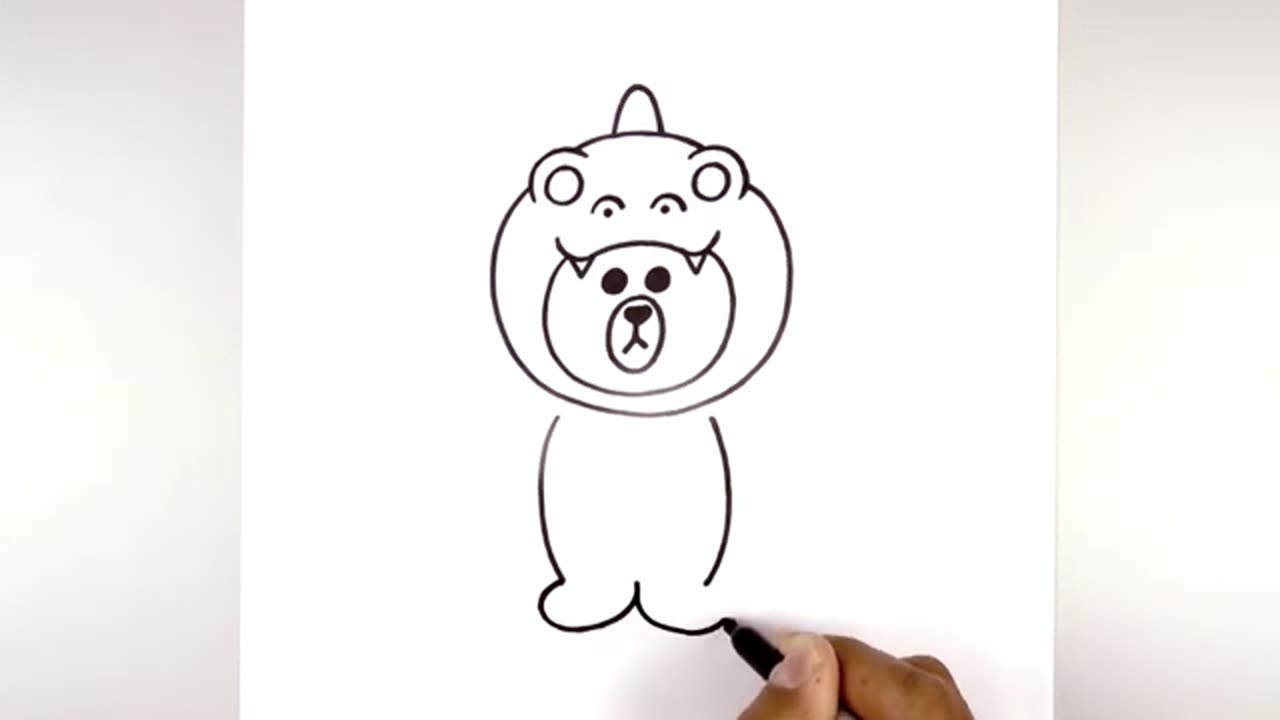 How to Draw Dino Brown Line Friends Step by Step Tutorial