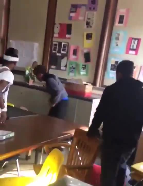 Student rocks the teacher with a right hook then proceeds to gets Eliminated by the Teachers Pet.