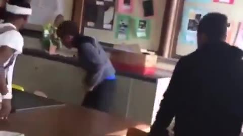 Student rocks the teacher with a right hook then proceeds to gets Eliminated by the Teachers Pet.