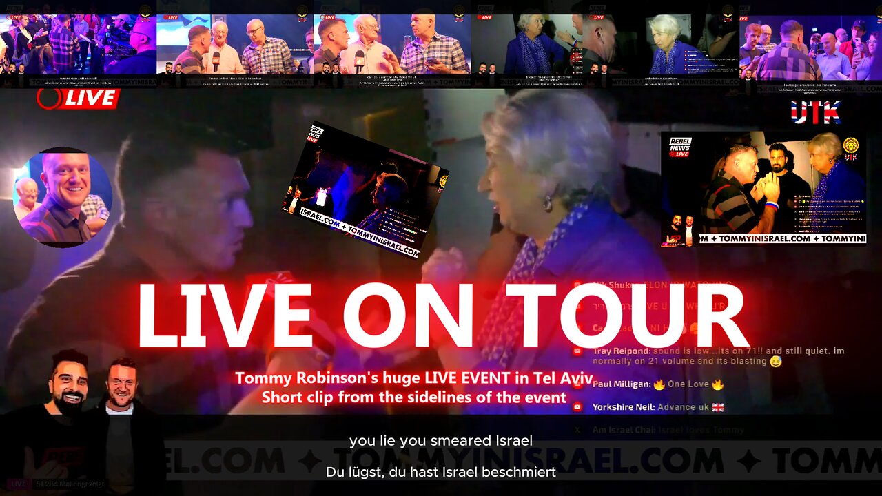 Tommy Robinson's huge LIVE EVENT in Tel Aviv . "from the sidelines"