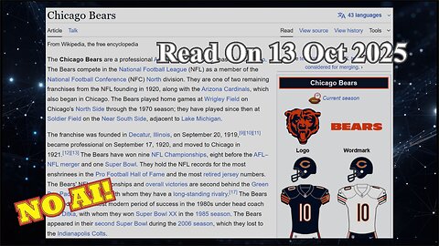 Chicago Bears (No AI) - 13 October 2025