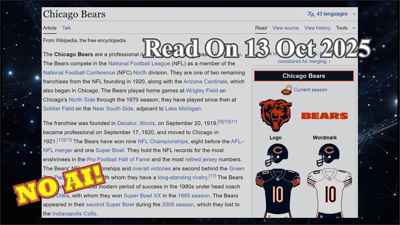 Chicago Bears (No AI) - 13 October 2025