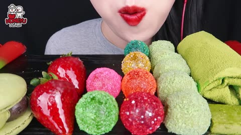 ASMR Rainbow Kohakuto, Watermelon Jelly, Strawberry Tanghulu & Edible Towel Mukbang