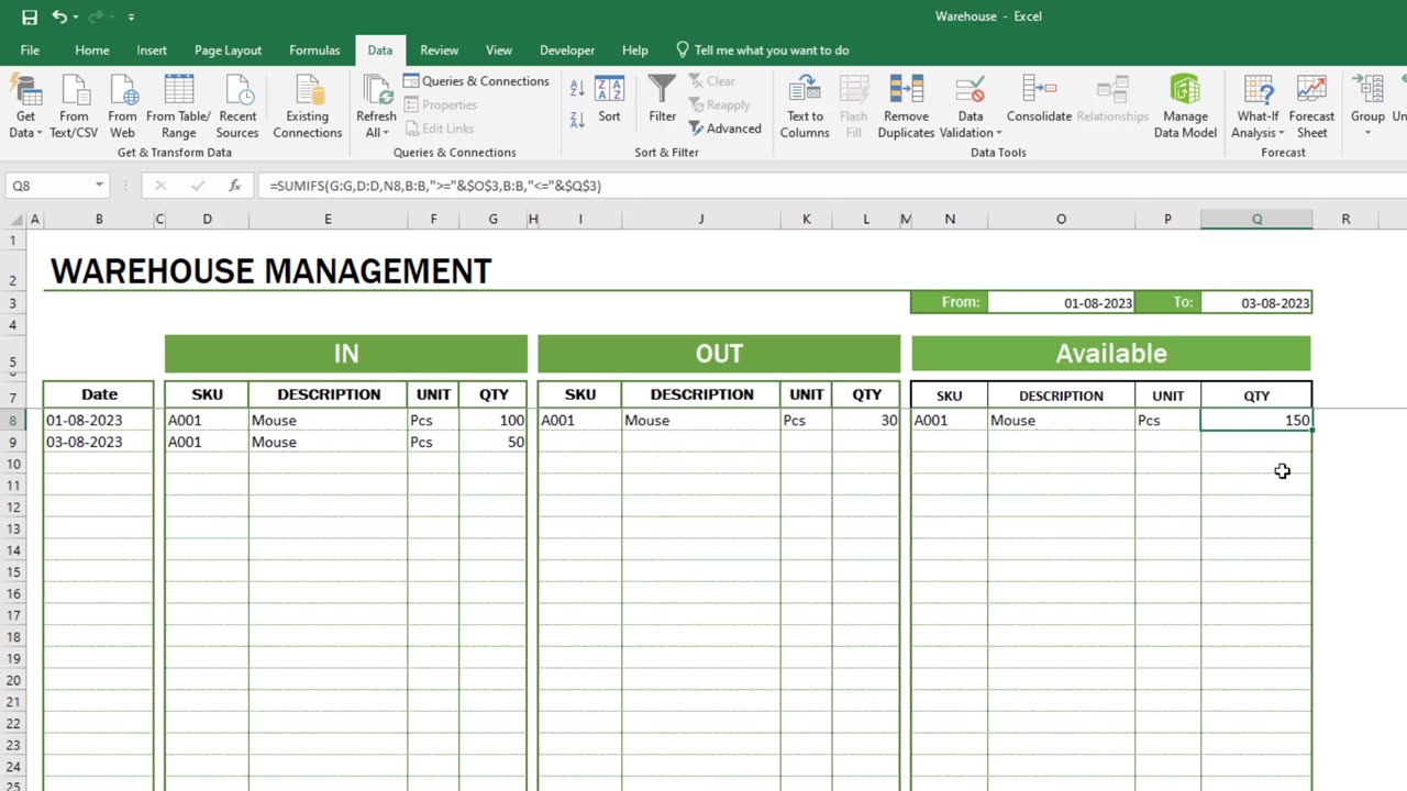 Excel How to create a simple warehouse management