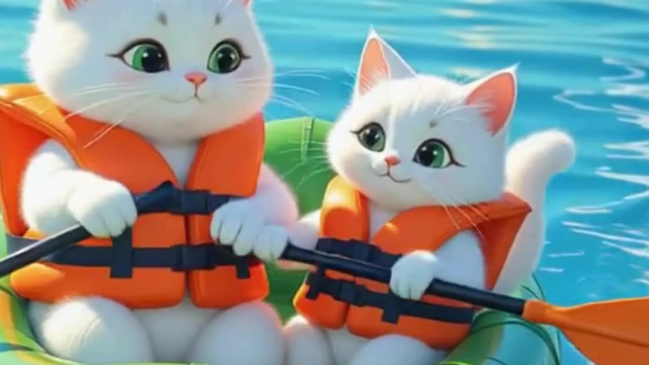 The two cute white cats wearing orange......