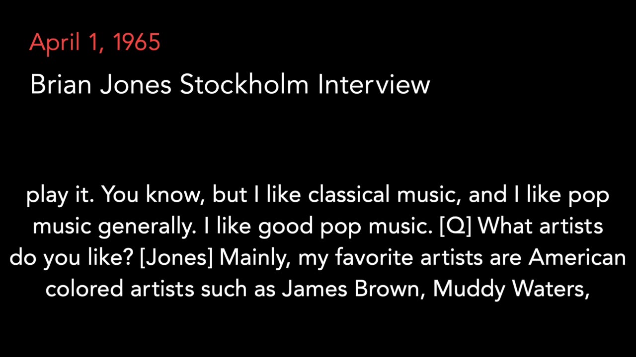 Apr. 1, 1965 | Brian Jones of the Rolling Stones Interviewed in Stockholm