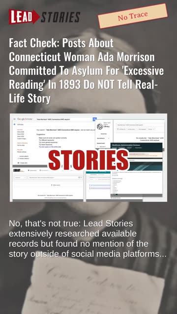 Fact Check: Posts About Connecticut Woman Ada Morrison Committed To Asylum1893 NOT Real Story