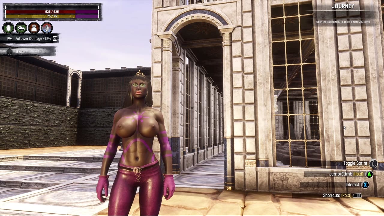 Conan Exiles working on base and farming thralls