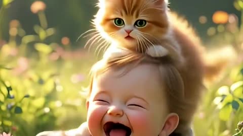 Baby & Kitten’s Fart Trek! 🌲💨🤣#cute #ai #kitten #baby