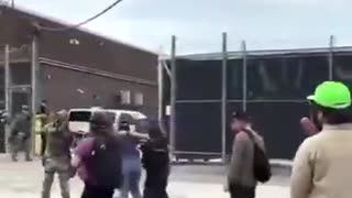 ICE agent shoves this ANTIFA soy boy to the ground.